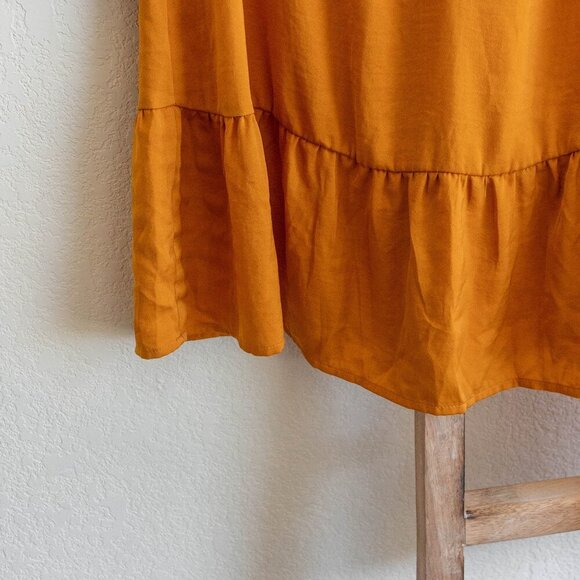 Old Navy 2 Pc Dress & Slip Set Sz M Golden Long Sleeve Satin Poet Sleeve Boho - Picture 7 of 8